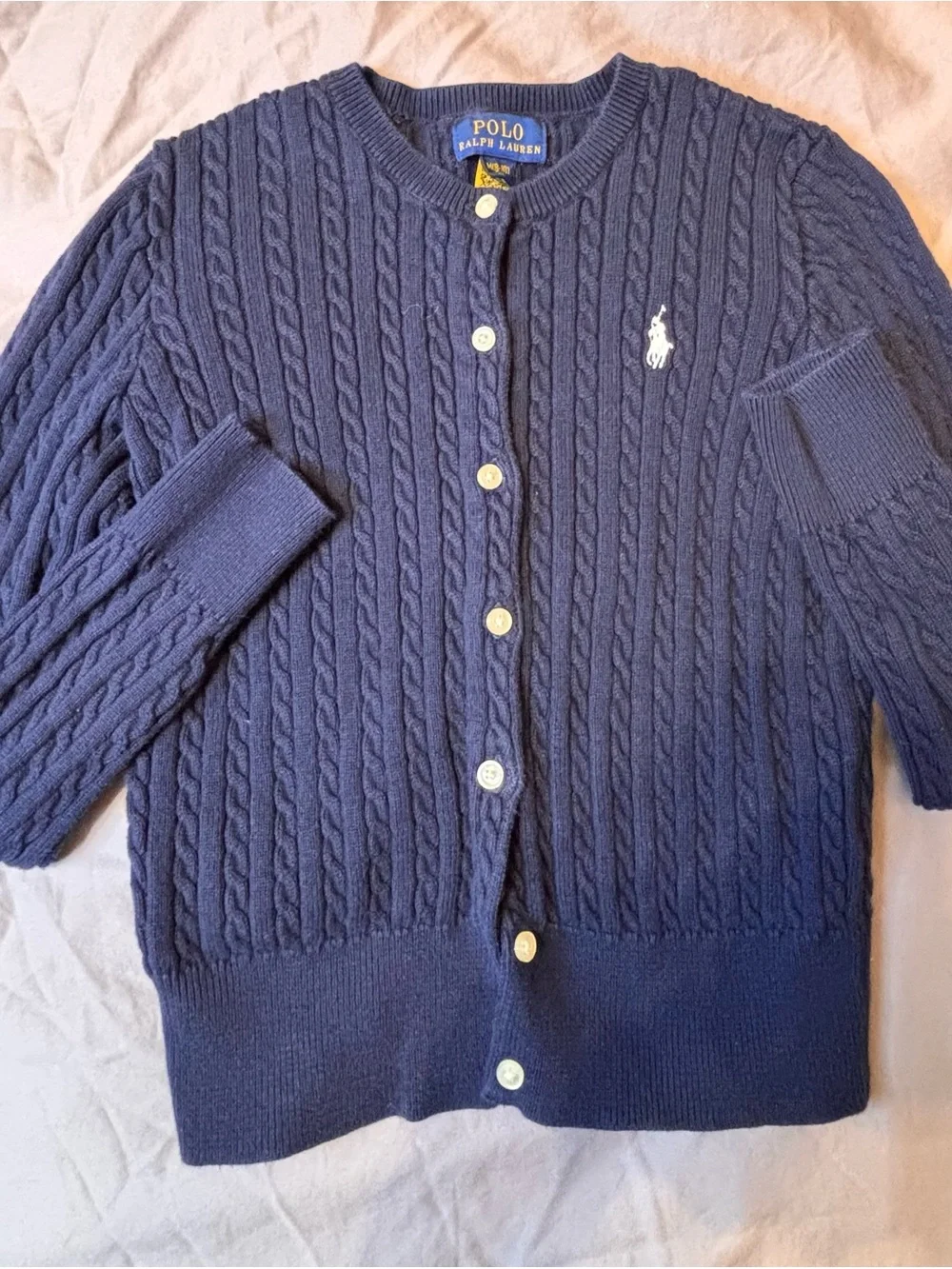 Polo Ralph Lauren Girls Navy Cable Knit Cotton Cardigan Sweater 8-10 monthe